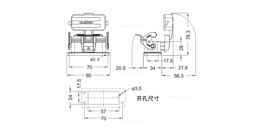 Размеры HA10A-ST-1L/W-MCV
