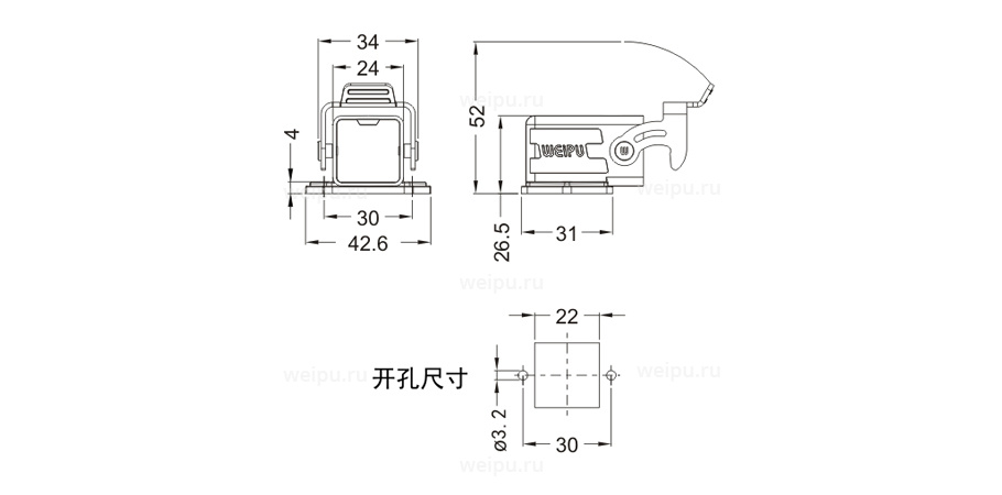Размеры HA3A-ST-1L/W-PS