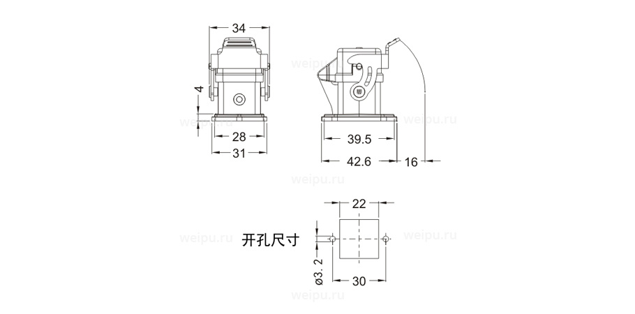 Размеры HA3A-ST-1L/W-MCV/F