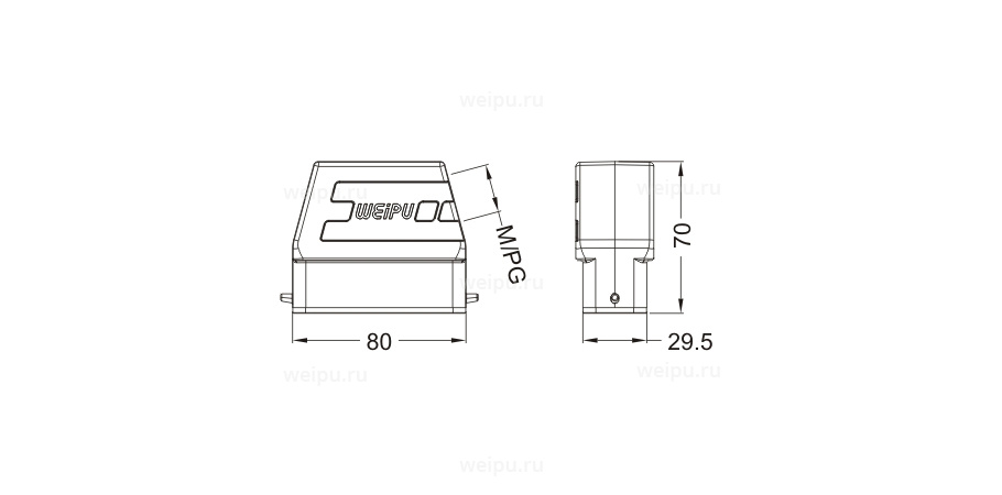 Размеры HA16A-PSH-2B-PG16
