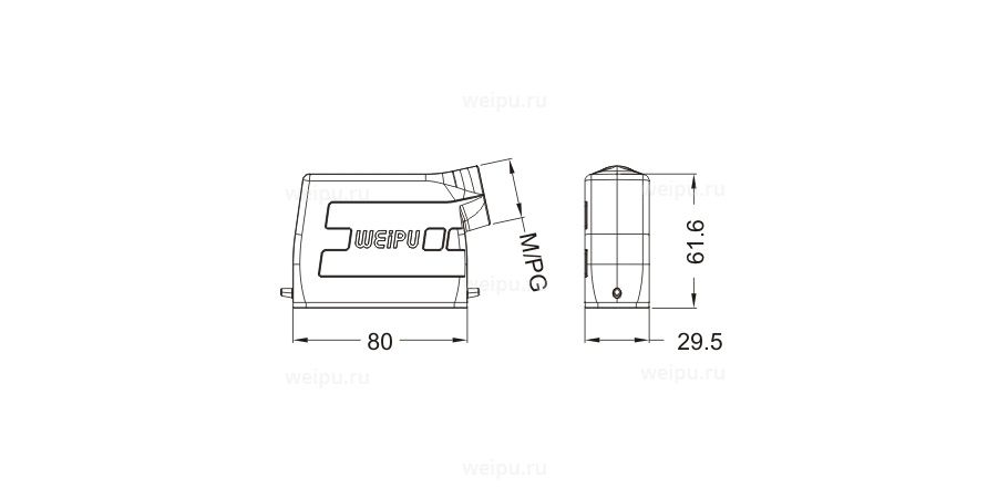 Размеры HA16A-PS-2B-PG16
