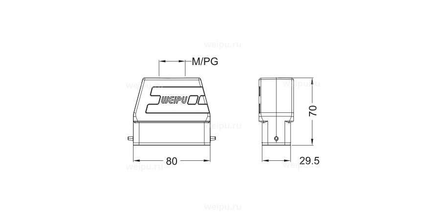 Размеры HA16A-PTH-2B-M25