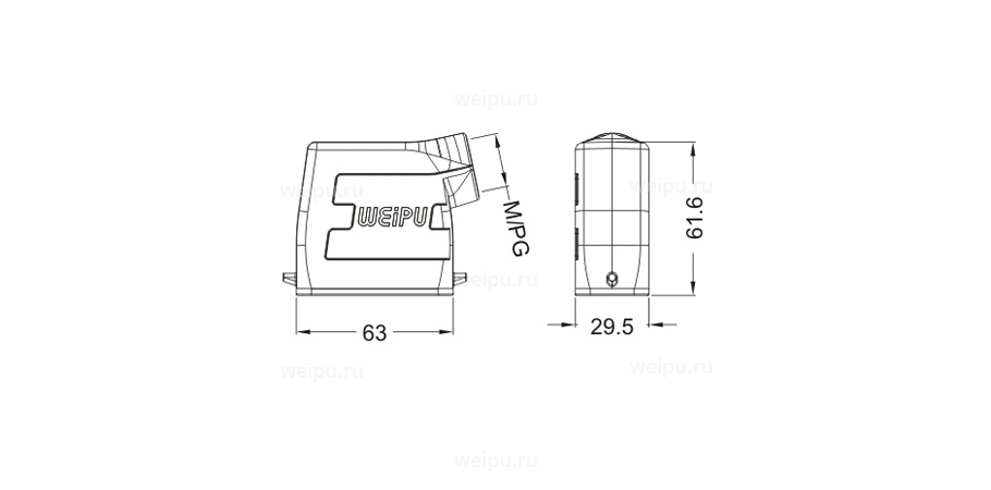 Размеры HA10A-PS-2B-PG16