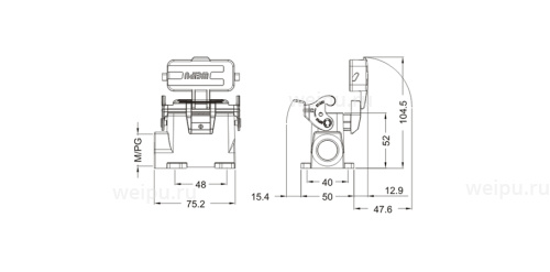 Размеры HA10A-SF-1L/W-MCV-M25