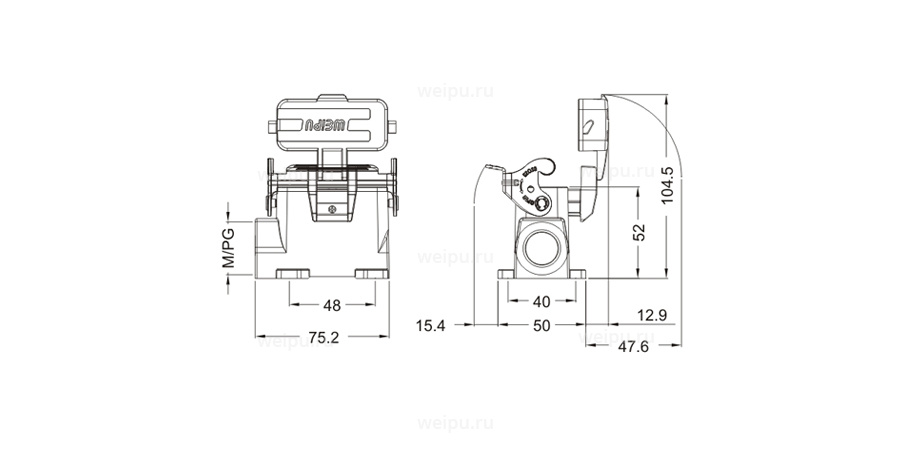 Размеры HA10A-SF-1L/W-CV-M25