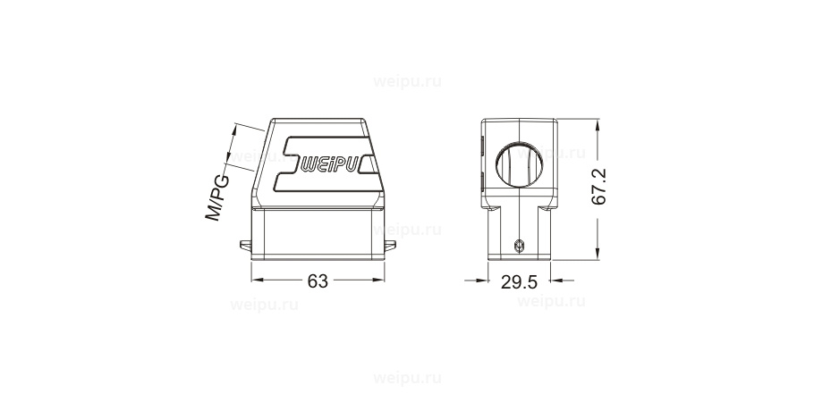 Размеры HA10A-PSH-2B-M25