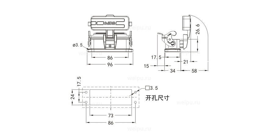Размеры HA16A-ST-1L/W-CV