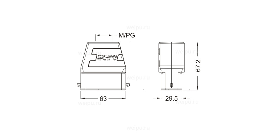 Размеры HA10A-PTH-2B-PG21